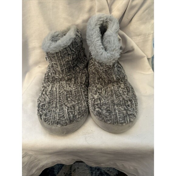 DEARFOAMS Leah Marled Chenille Knit Bootie Slippers Sleet M 9-10 - Picture 1 of 2